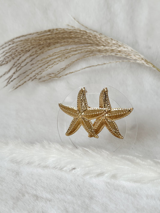 Große goldene Seestern-Ohrringe, trendiges und auffälliges Schmuckstück – Javi Jewelery