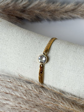 Dickeres Armband mit großem funkelnden Zirkonia-Stein, elegantes Statement-Schmuckstück, passend zur Kette – Javi Jewelery