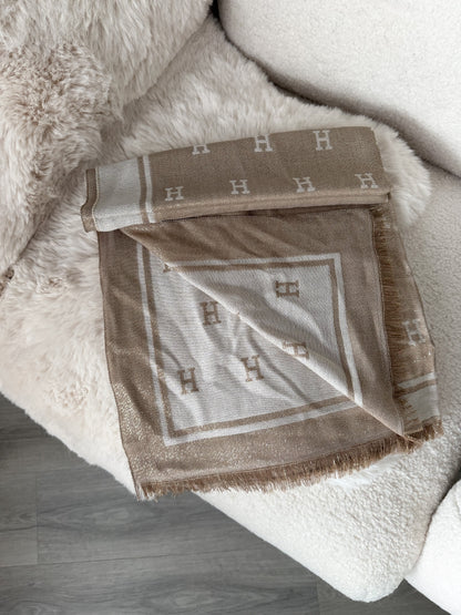Eleganter Damenschal in Beige/Braun mit H-Muster - Javi Jewelery