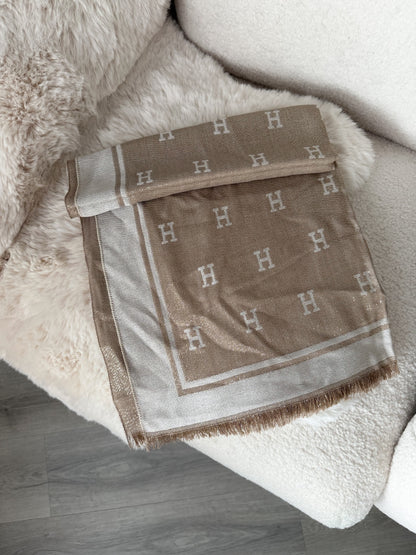 Eleganter Damenschal in Beige/Braun mit H-Muster - Javi Jewelery